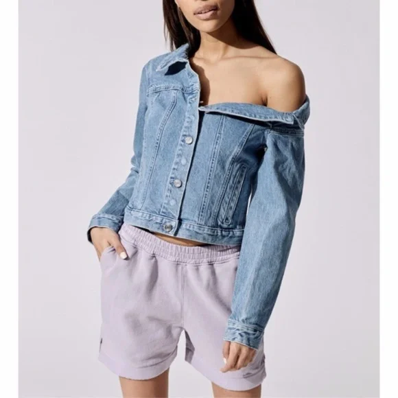 NEW RtA Rebecca One Shoulder Denim Jacket Natural Blue XS